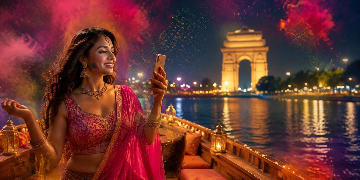 Colorful Holi festival near India Gate