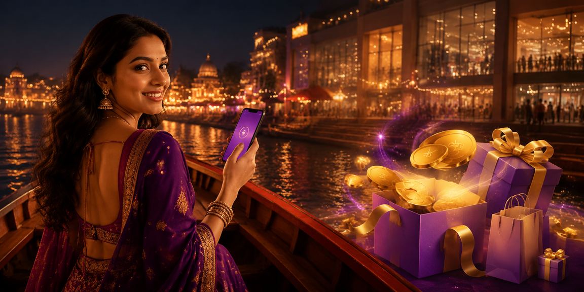 Young adult using mobile UPI payments at night market in Delhi for gaming deposits