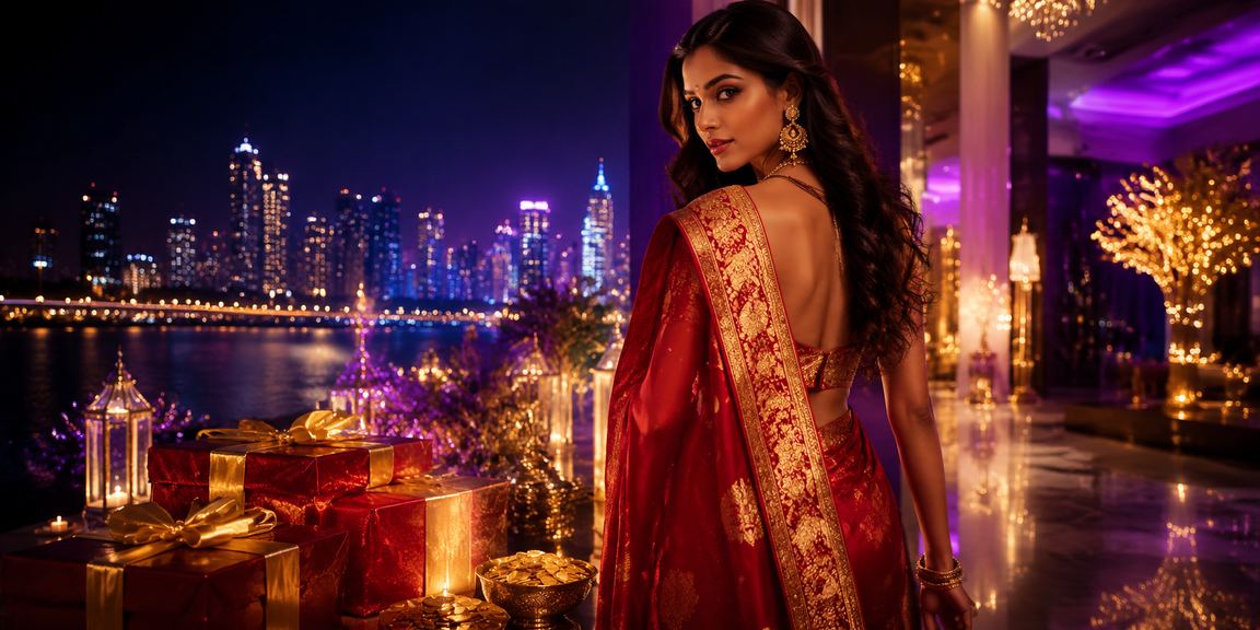 Mumbai cityscape with bright red lanterns at night
